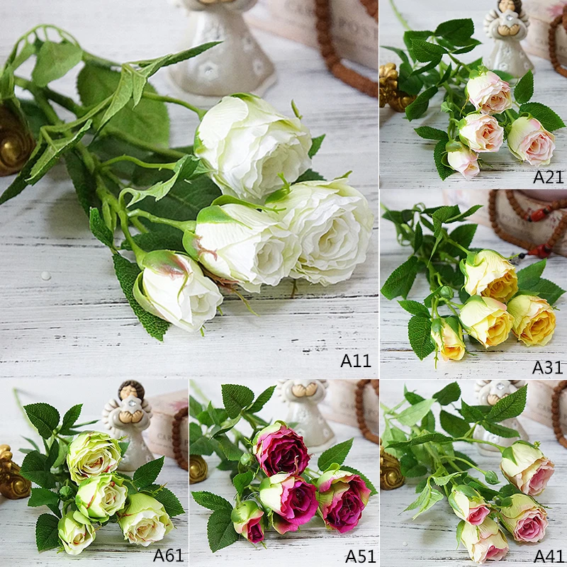 

4 Heads DIY Artificial Silk Rose Flowers Bunch For Home Wedding Decor