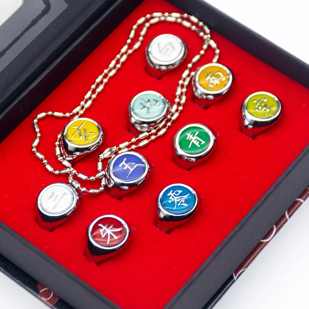 Akatsuki Rings Adjustable Full Set Pain Deidara Sharingan Anime Cosplay Ring Adult Ninja Props Accessories Friend Child Gift