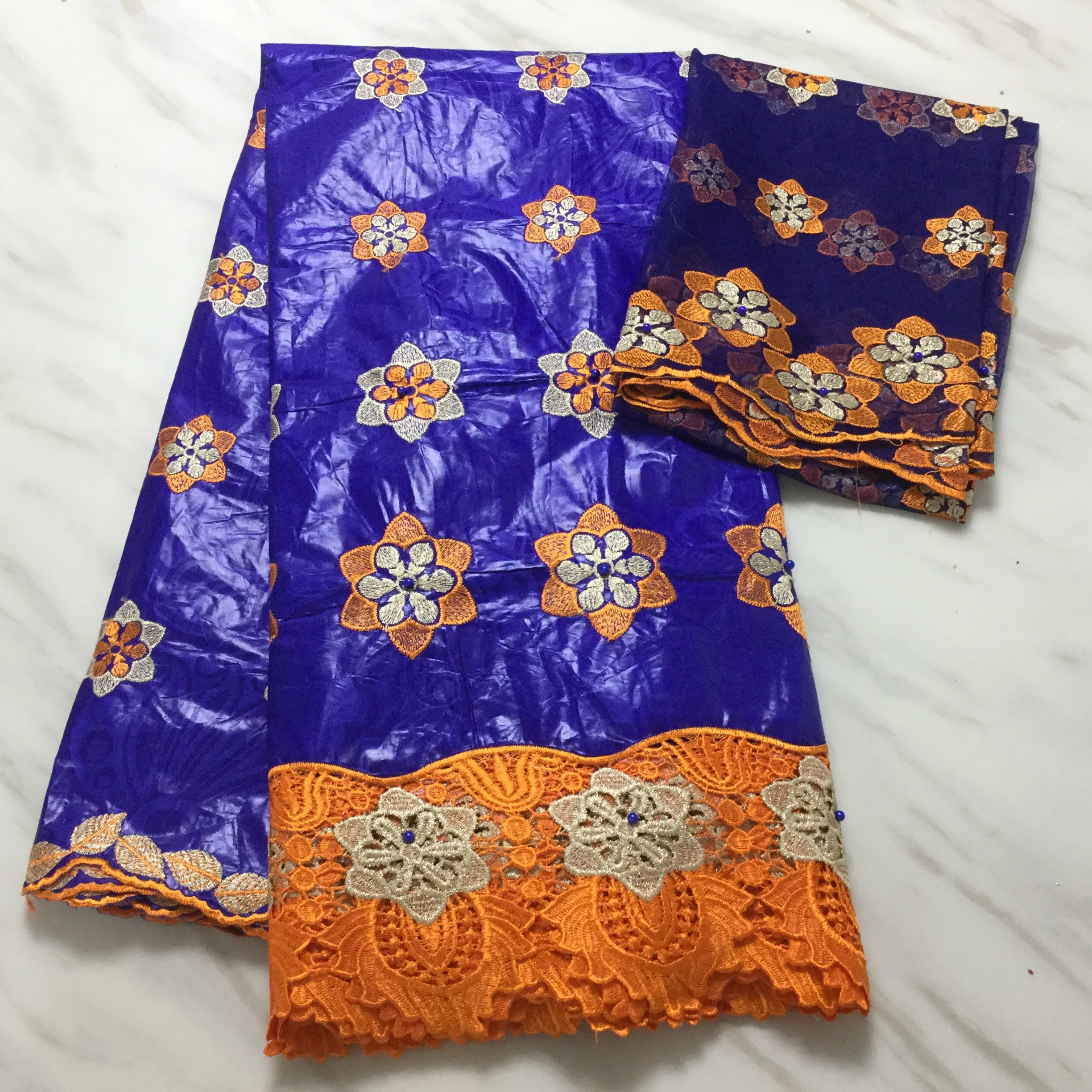 Фиолетовый Базен riche getzner наборы кружева с бисером Африканский ткань камень ткани