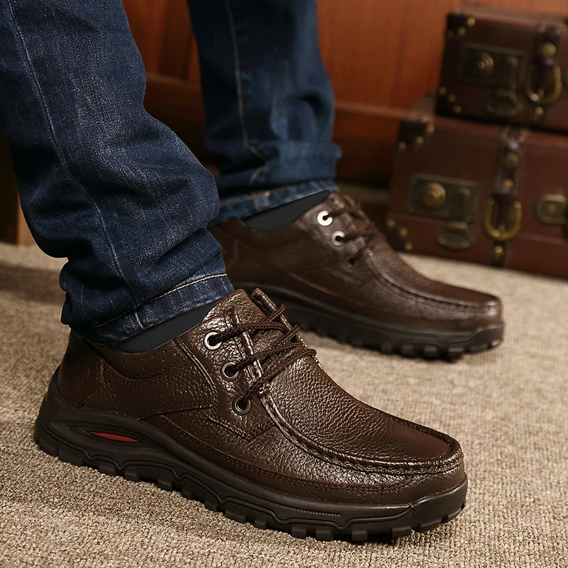 Зимняя обувь мужская водонепроницаемая повседневная из натуральной кожи без