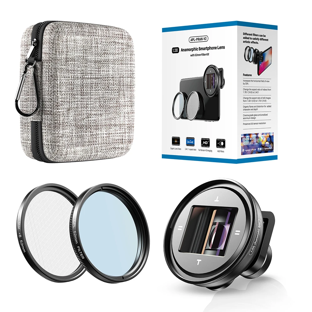 

APEXEL Professional 4K 1.33x Anamorphic Lens + 2.4:1 Widescreen Movie Lens Vlog Shooting Deformation Mobile Lens For Smartphones
