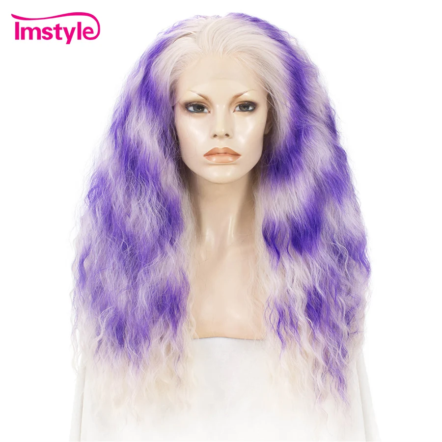 Imstyle фиолетовый блонд Омбре парик вьющиеся Длинные Синтетические Кружева