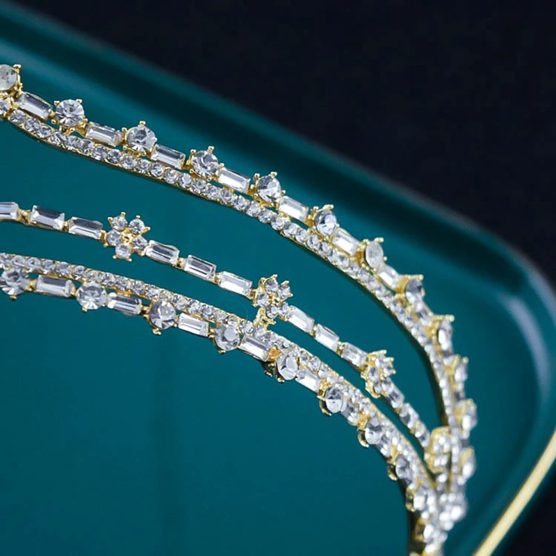 

Top Quality Crown Golden Retro Zircon Three-tier Wedding Bridal Crown Unique Design Tiaras For Wedding Style Exquisite Headdress