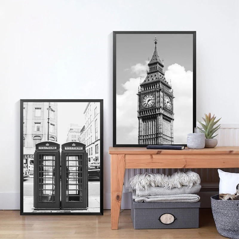 Черно-белый английский архитектурный большой бен Тауэр холст Постер &quotЛондон&quot