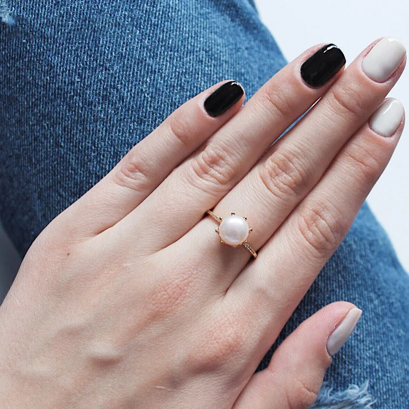 Серебряное кольцо 925 пробы модное в Корейском стиле с жемчугом свадебные кольца