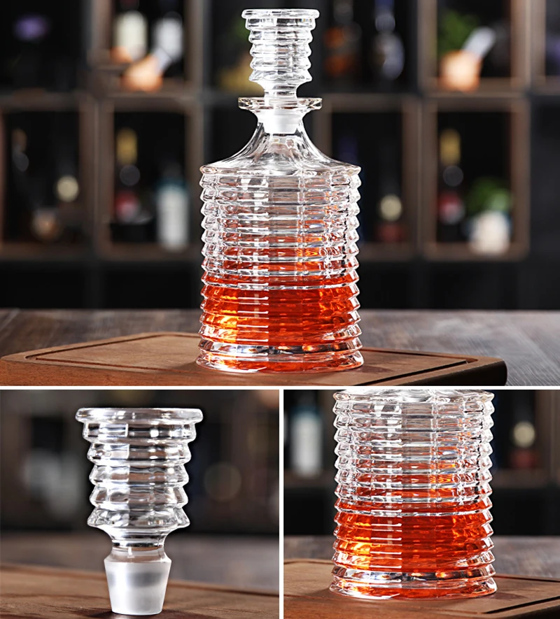 

Hellodream luxury line style Crystal glass lead-free Whiskey Decanter for Liquor Scotch Bourbon 700ml