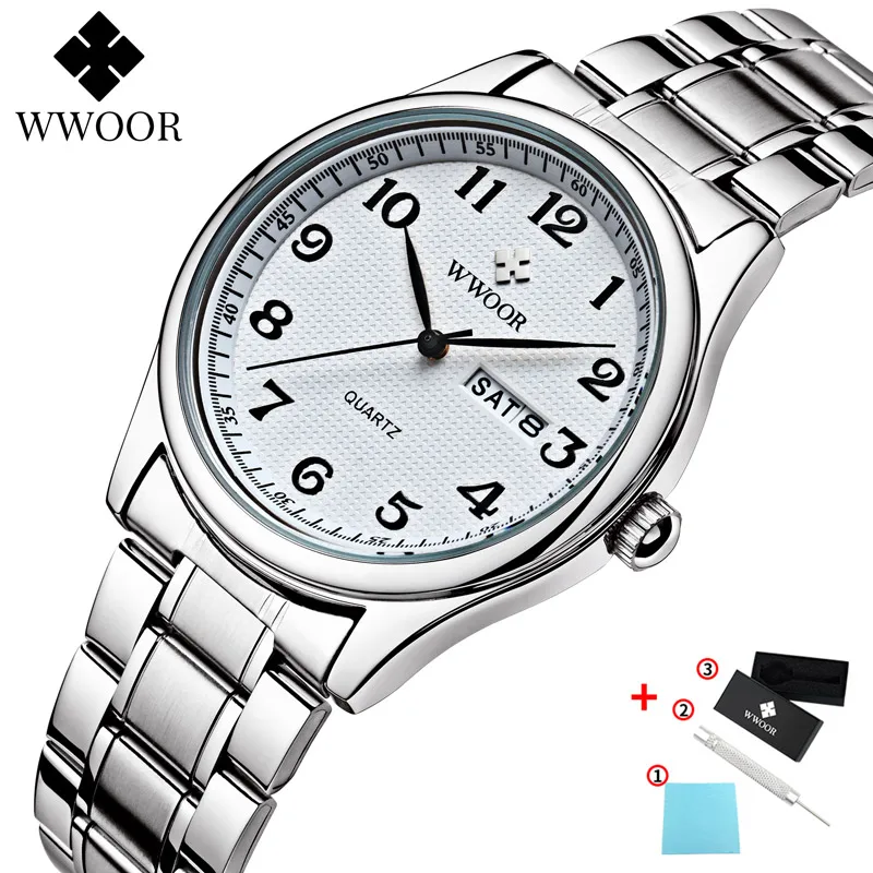 WWOOR White Wrist Watches Men Watches Lady Top Brand Luxury Quartz Wristwatch For Lover's Fashion Dress Clock Relogio Masculino
