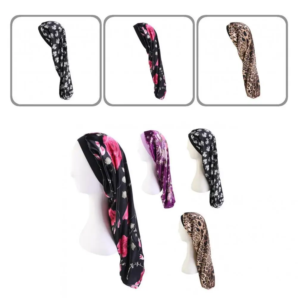 

Стирающаяся модная шапка с цветочным бантом и леопардовым принтом, ночная шапка, легкая атласная шапка для волос с гладкой текстурой для по...