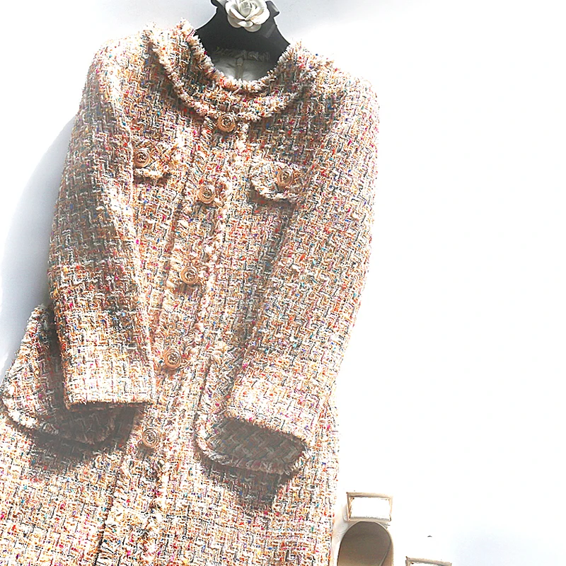 

dress small fragrance New dress coarse tweed Retro woven tassel style dress