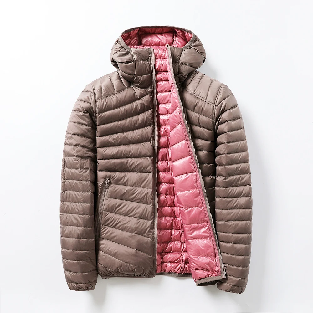

Women's Jackets Brand Down Jackets Women Ultra Light Hooded Basic Jacket Feather Famale Jackets Double Side Reversible Warm Coat