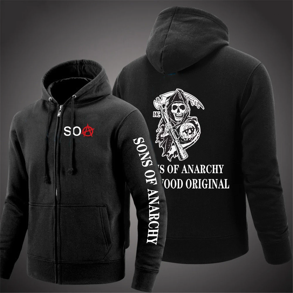 

Spring Autumn Men's Cotton SOA Tops Sons of Anarchy Zipper jackets SAMCRO Unisex Hip Hop Sweatshirts Sport High street Hoodies