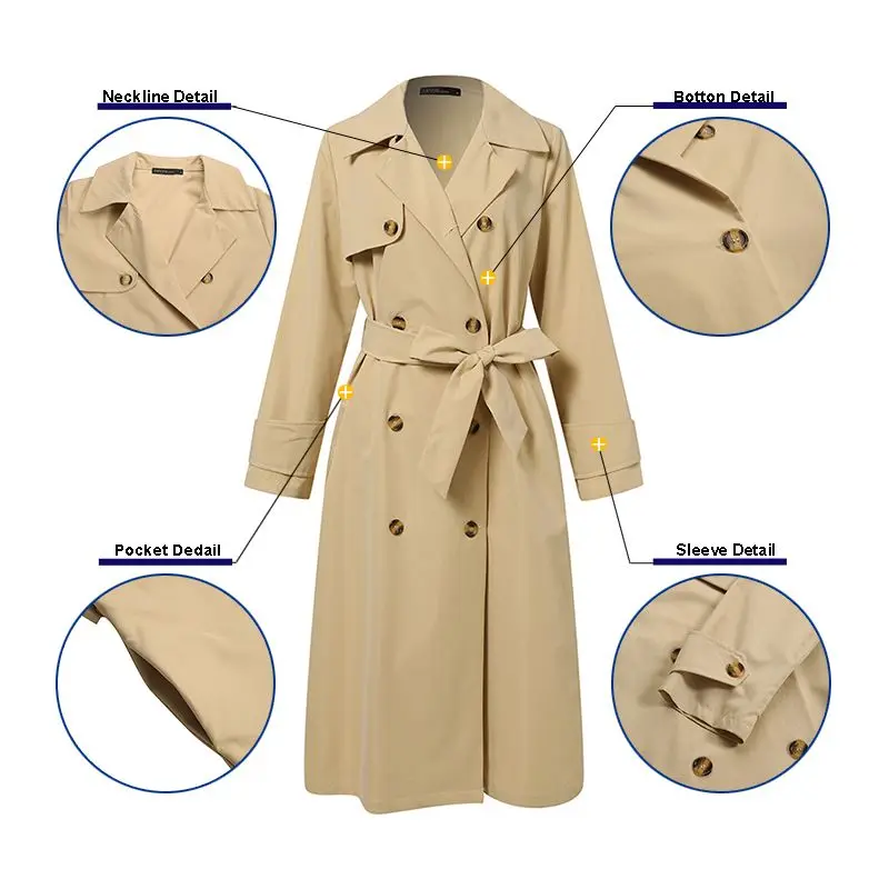 

ZANZEA Women Double Breasted Outwear Fashion Office Lady Long Trench Coats Windbreaker Spring Autumn Casual Solid Color Jackets