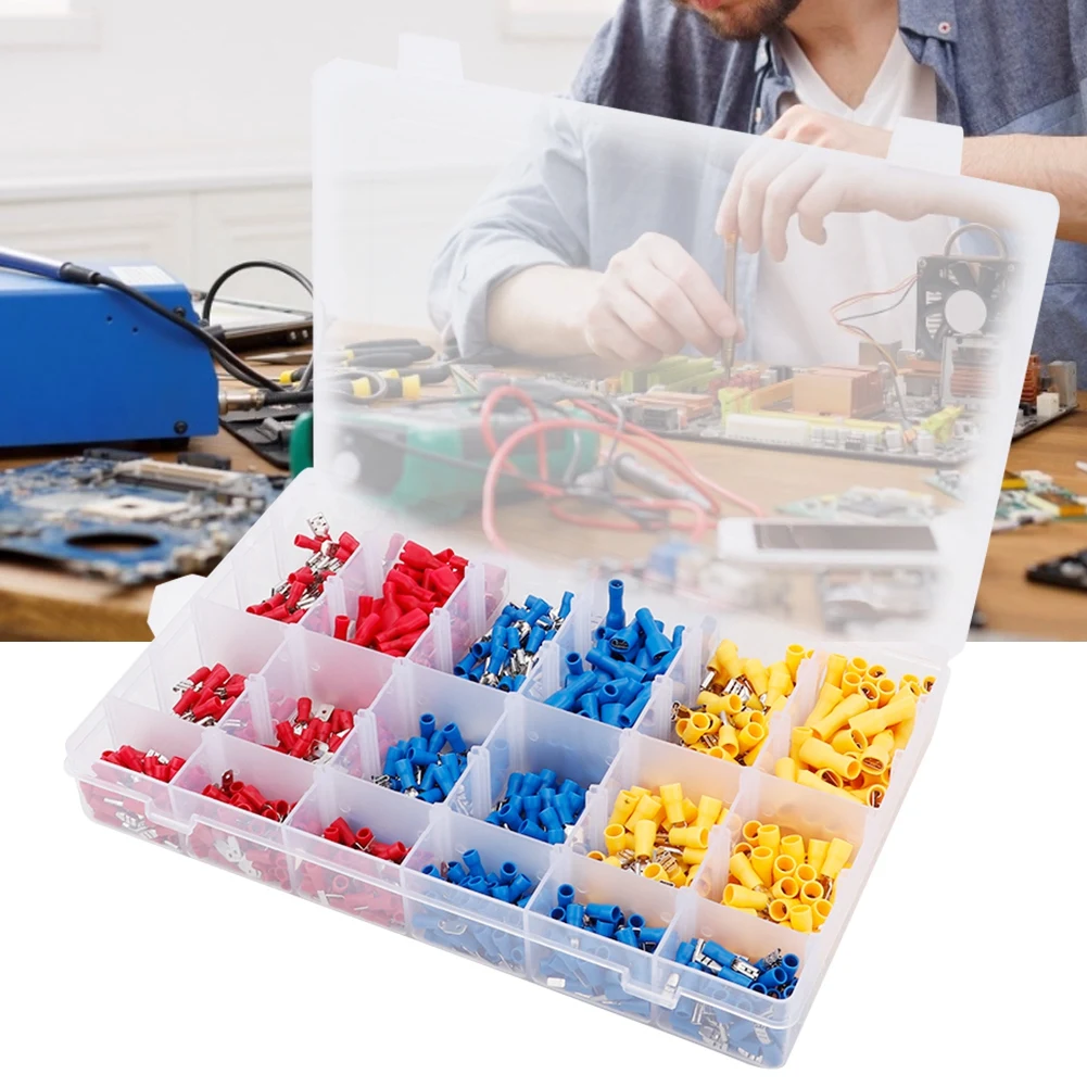 

900pcs/Box Assorted Rubber Insulated Cold-pressed Wire Terminal Connector Come with a plastic case