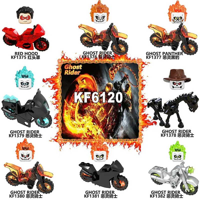

Building Blocks Bricks Red Hood Ghost Rider With Motorcycle Action Figures For Children Toys KF6120