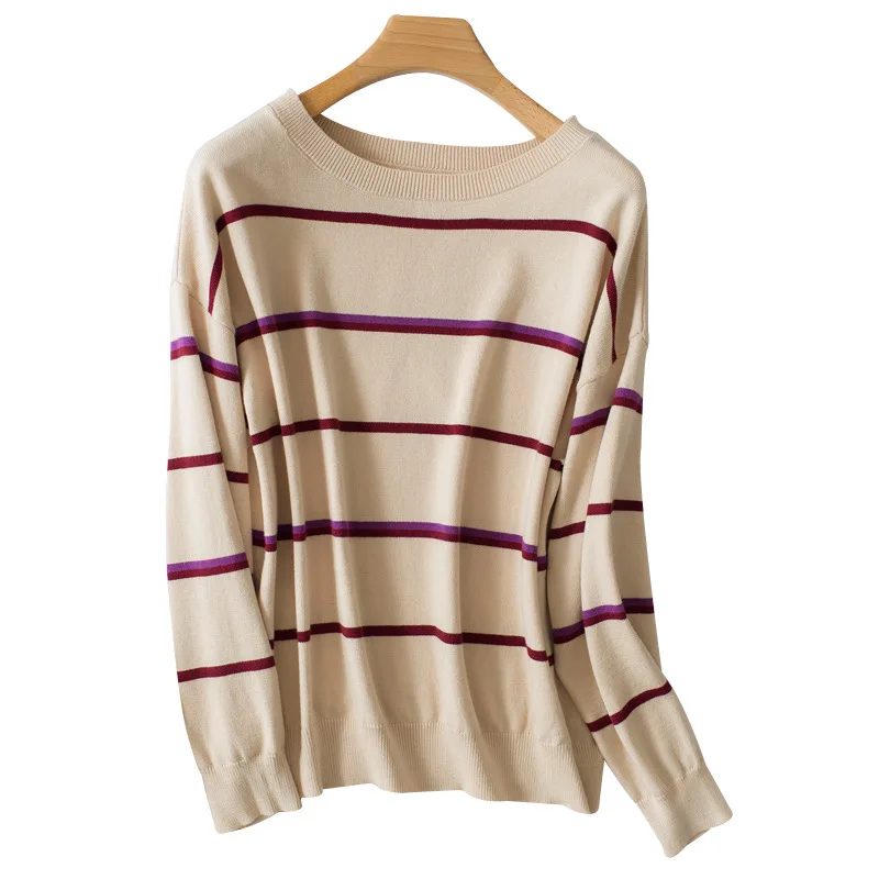 2019 Vintage Striped Knitted Women Sweater And Pullovers O-Neck Long Sleeve Pullover Pull Femme | Женская одежда