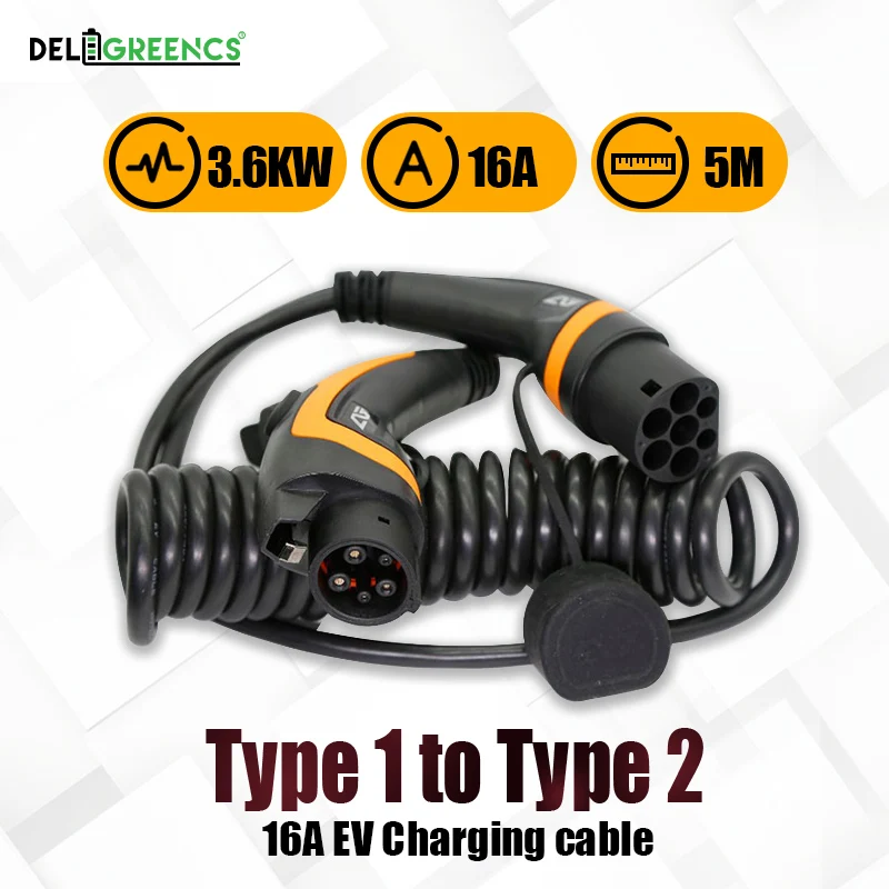 値段 電気自動車用EV充電器タイプ1,32aタイプ1からタイプ2,j1772,iec 62196-2,5mスパイラルケーブル付き