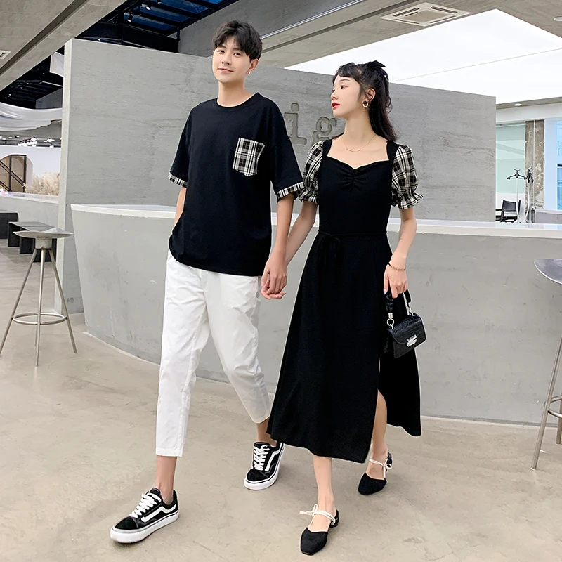 Летнее лоскутное платье с пышными рукавами и разрезом для мужчин одежда пар -