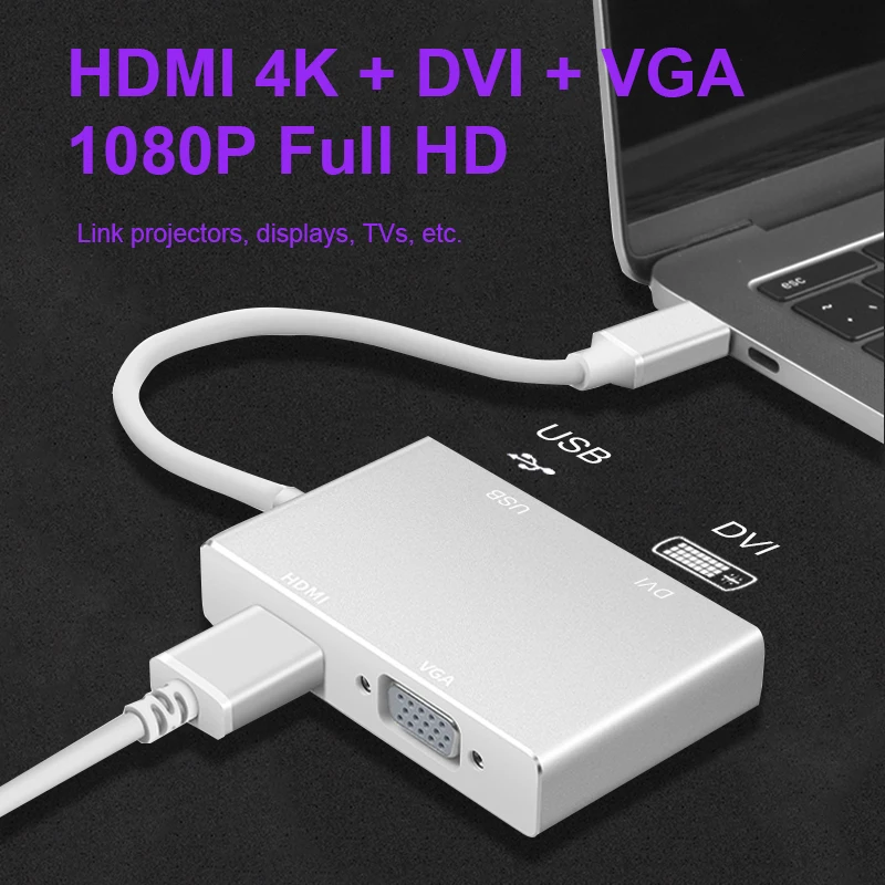 USB 3 1 концентратор C Type к HDMI совместимый VGA DVI 0 адаптер 4 в кабель для ноутбука Macbook