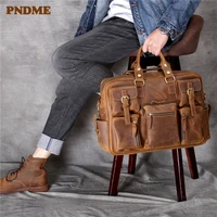 vintage genuine leather large capacity mens travel bag multi pocket laptop handbag crazy horse cowhide brown luggage duffle bag