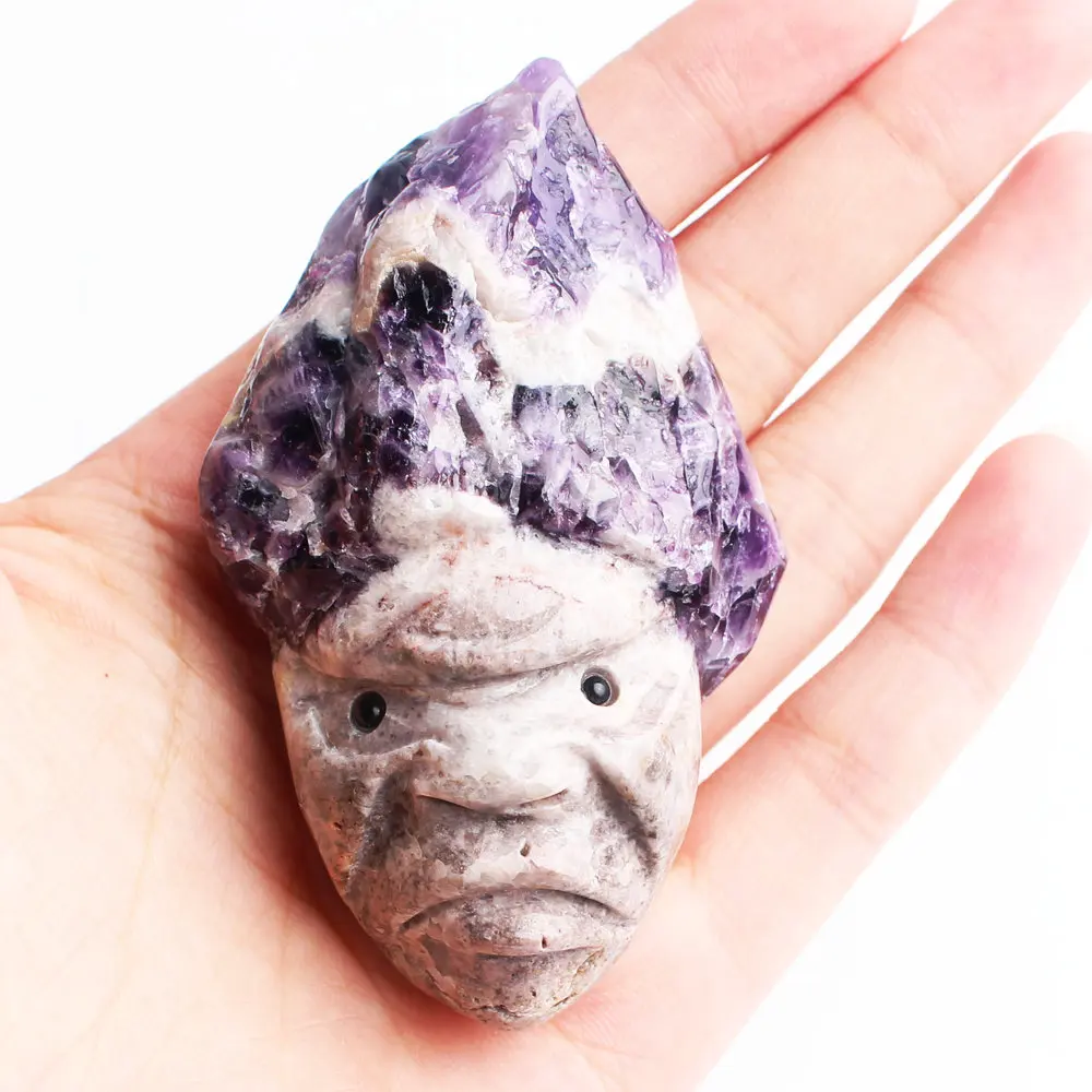 Amethyst Cluster With Sculpture Skull Face Crystal Play Reiki Home Decoration | Дом и сад