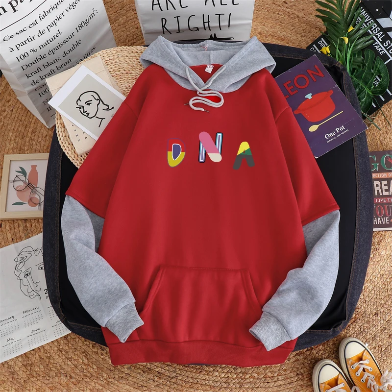 

Толстовка флисовая для мужчин и женщин, Свитшот контрастных цветов с принтом ДНК в стиле Харадзюку, на осень-зиму