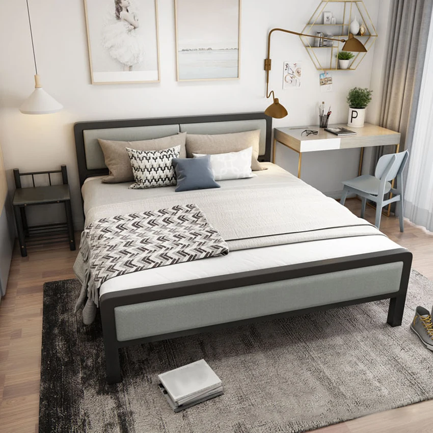 150x100x210cm Modern Bedroom Double Simple Iron Firm Structure Home Dormitory Bed For Adult With Headboard