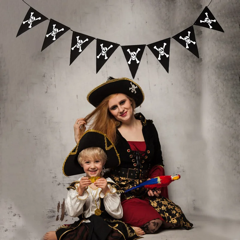 JQSYRISE Pirate Skull Happy Birthday Banner Cupcake Toppers Kids Party Bunting Garland Baby Shower Flag Supplies | Дом и сад