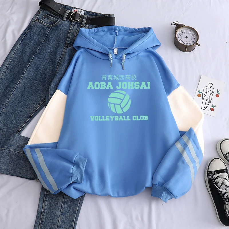 

Harajuku Мультфильм Haikyuu письмо Аоба йосай печать пэчворк толстовки зимние сохраняющие тепло Смешные Yolleyabll клубный Графический Свитшот