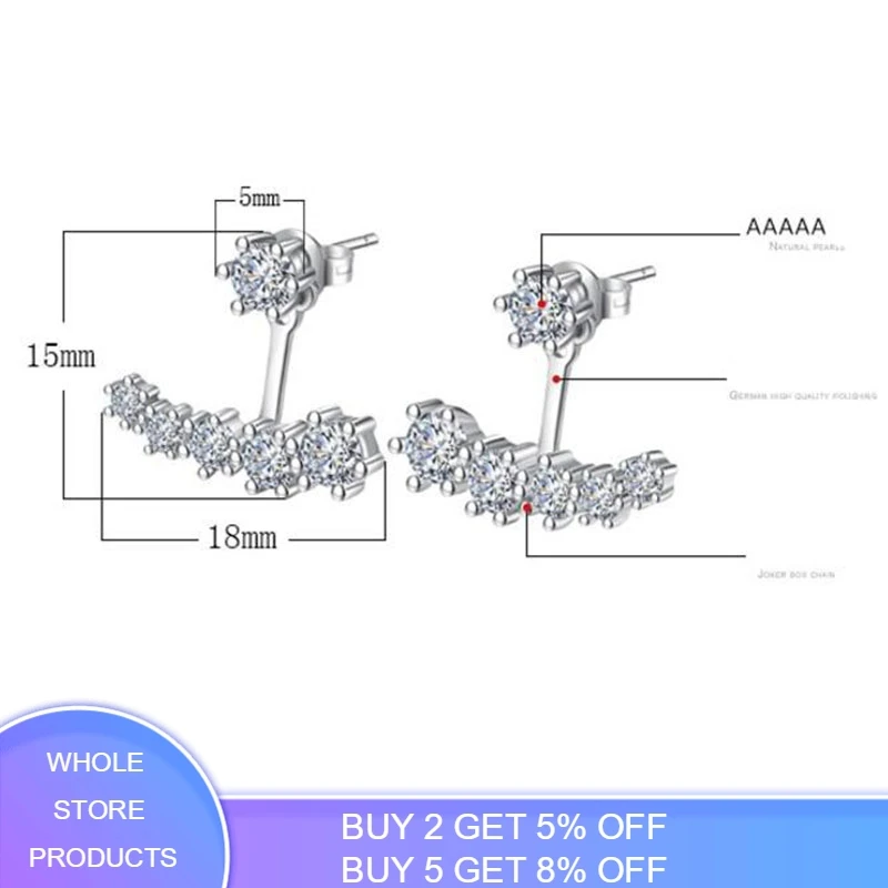 Женские Двухсторонние серьги-гвоздики из серебра 925 пробы с фианитом | Украшения