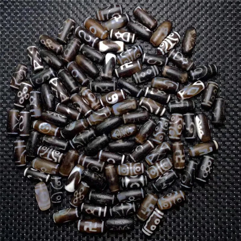 

100pcs/Lots Wholesales 11mm*28mm Taiwan Magic Natural Agate Stone Different Patterns Tibetan Dzi Beads Jewelry Making