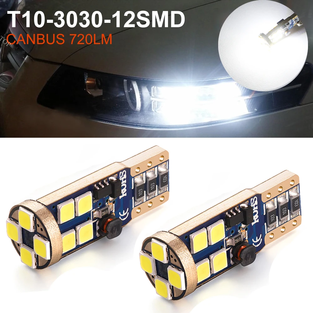 Светодиодная автомобильная лампа T10 W5W 194 168 Canbus 2 шт. 3030 12SMD боковые маркер номерной