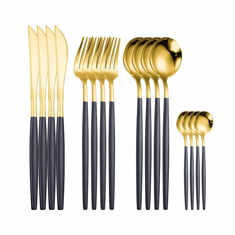 

Tablewellware Black Gold Tableware Set Stainless Steel Cutlery Set Gold Cutlery Mirror Dinnerware Fork Knive Spoon Flatware Set