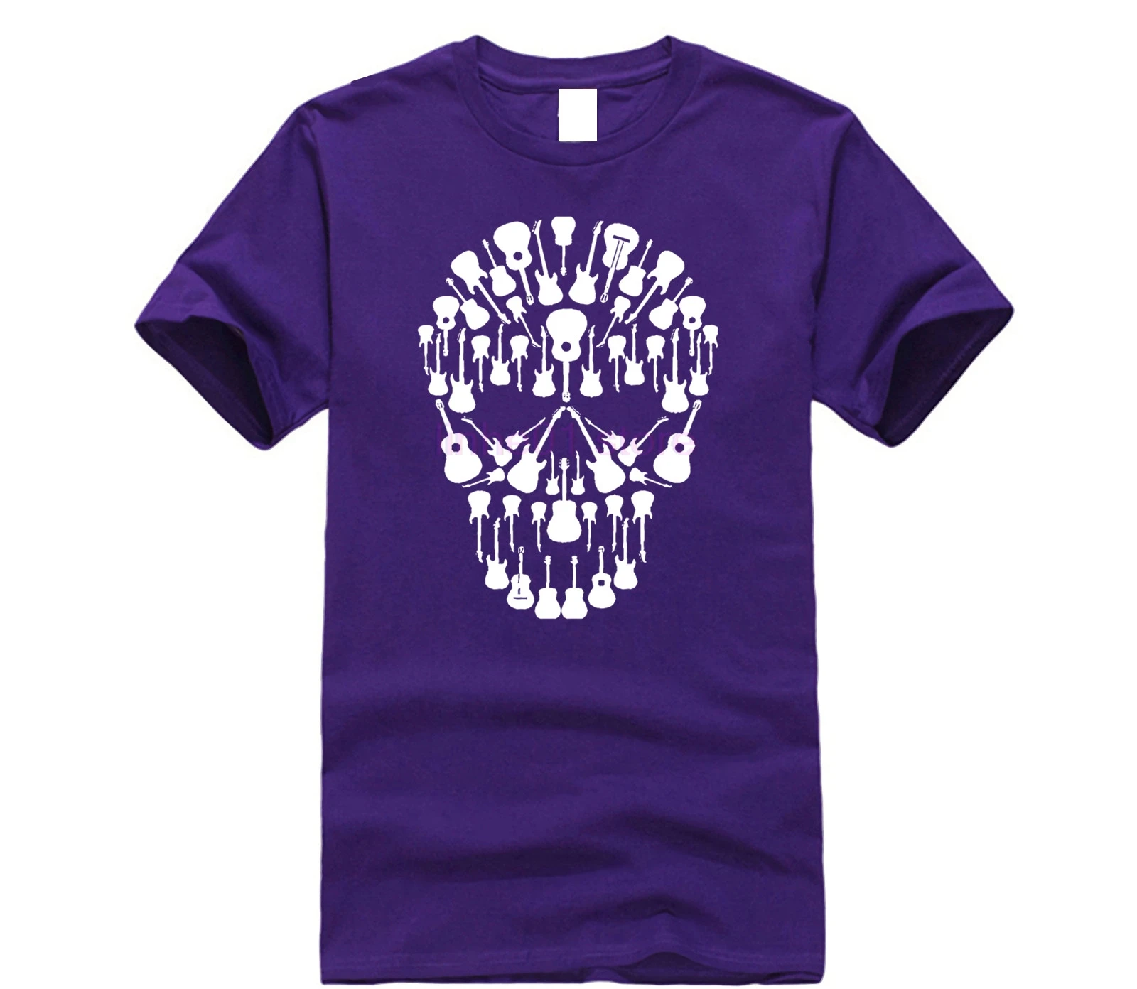 Черно-белая музыкальная футболка с черепом для гитары мужская летняя круглым