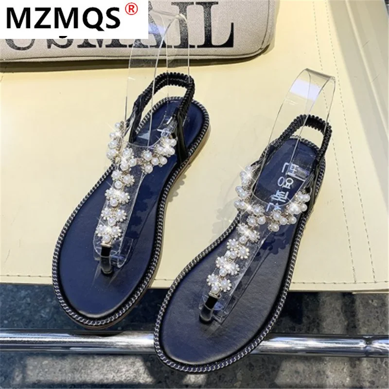

2021 Summer Women Rhinestone Sandals Fashion Herringbone Flat Casual Women Shoes Outdoor Comfortable Set Foot Sandals for Woman