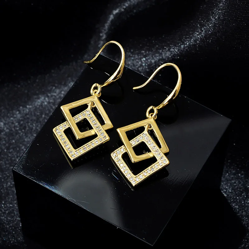 

JIAN Trendy Golden Plated Dangle Earrings Simple Elegant Korea Geometric Drop Ear Jewellery for Women Ladies Girls