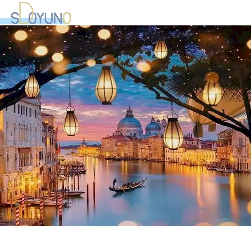 

SDOYUNO 60X75cm DIY Picture By Numbers Venice Scenery Oil Painting By Numbers On Canvas Landscape Frameless Digital Hand Paintin