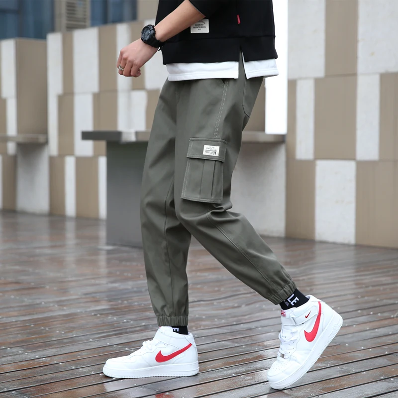 

Cargo Pants Men Streetwear Hip Hop Pants Elastic waist Harem Ankle length Trousers Black Army green Harajuku Loose Casual Pocket