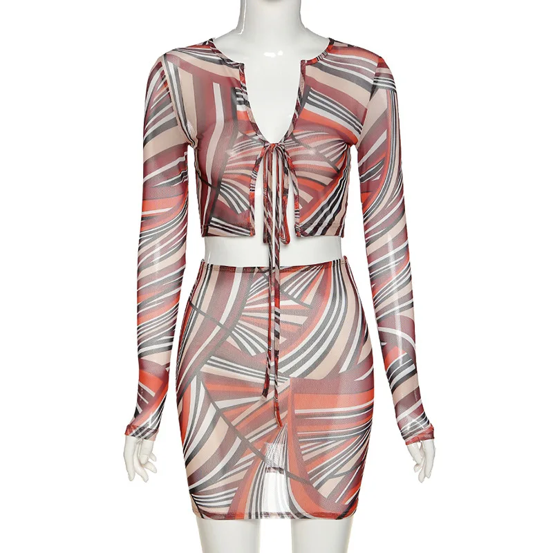 Женский сетчатый комплект из двух предметов привлекательный облегающий