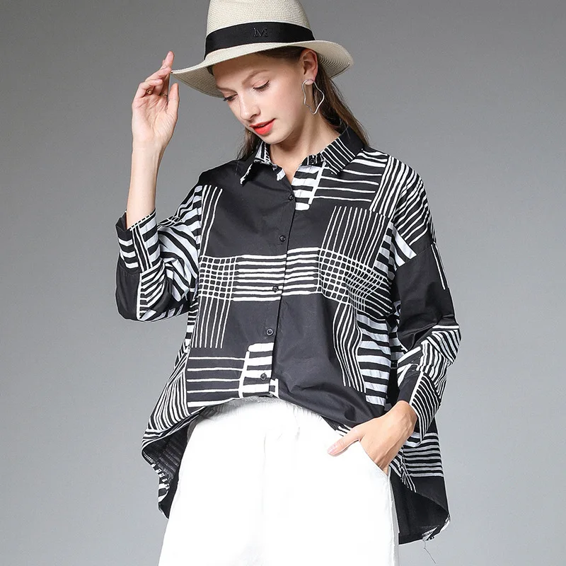 LANMREM can ship весна 2020 новинка рукав три четверти белый черный принт универсальная