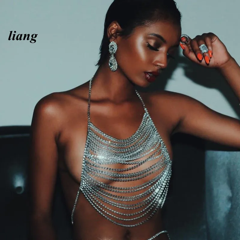 Соблазнительная массивная модная цепочка для тела с кристаллами груди упаковки