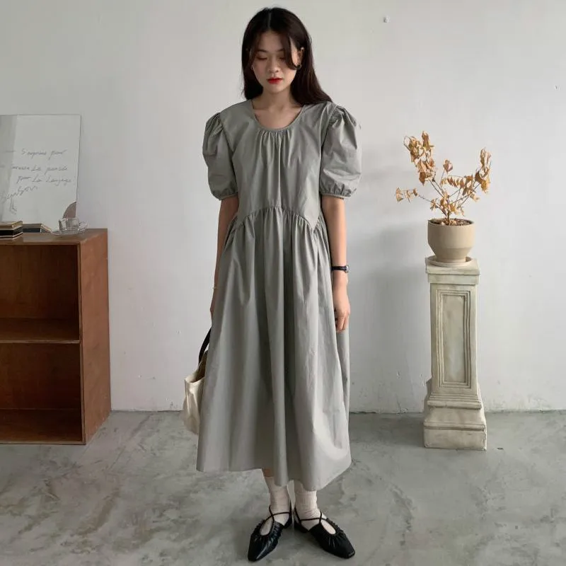 Женское винтажное Хлопковое платье Длинный свободный сарафан с круглым вырезом