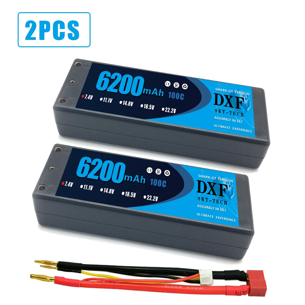 

Аккумулятор DXF RC Lipo 2S, 2 шт., 7,4 В, 6200 мА · ч, 100C, 200C, 4,0 ММ, жесткий корпус для автомобиля Slash 4x4