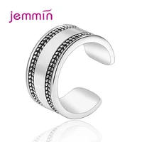 unisex s925 sterling silver rings for women men minimalist wide middle smooth leaves opening cuff adjustable finger ring