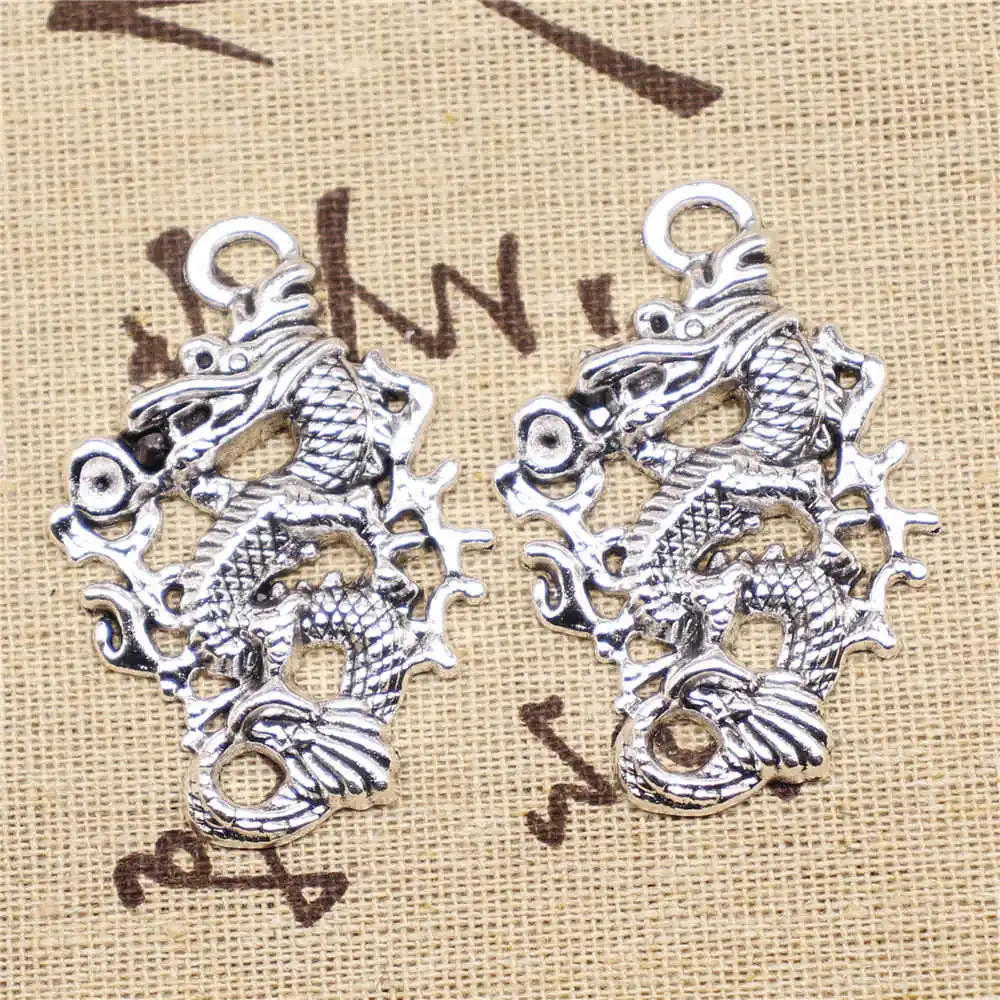

Подвески для шеи для женщин 4 шт. 50x35 мм антикварные серебряные подвески в виде дракона
