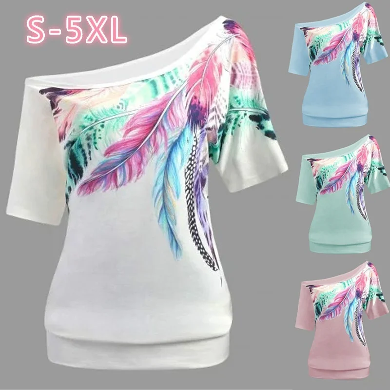 ZOGAA сексуальные летние топы на одно плечо с принтом перьев Женская Повседневная