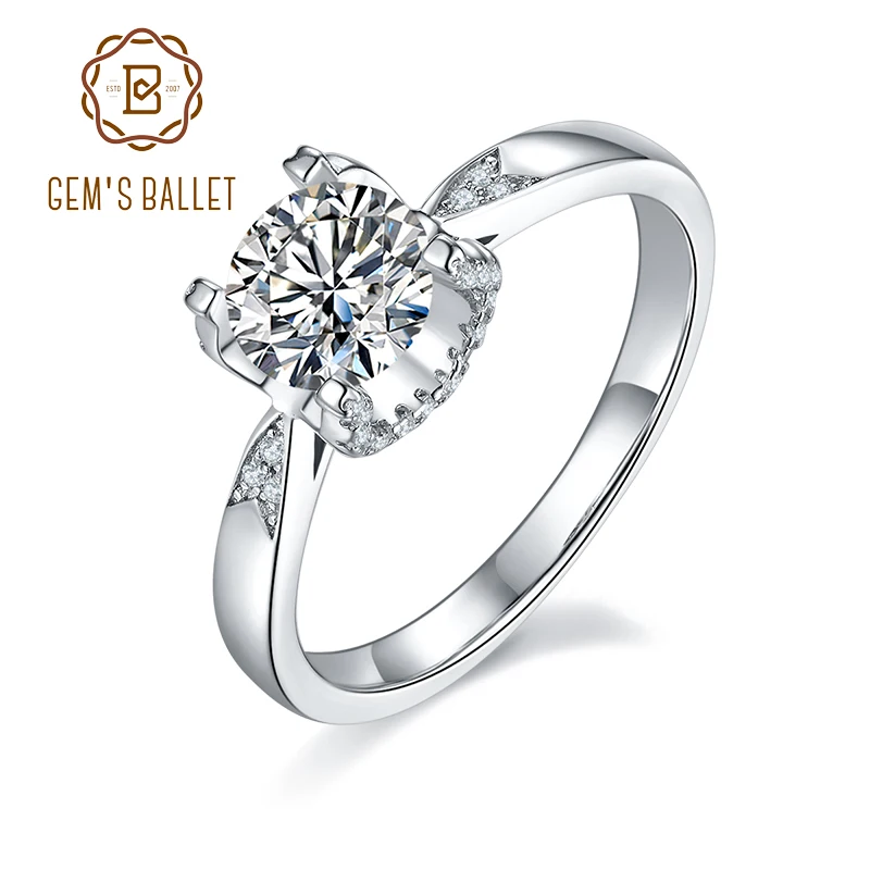 

GEM'S BALLET 4 Claw Prongs Moissanite Diamond Ring For Women Elegant Jewelry 925 Sterling Silver Moissanite Ring 1ct D Color