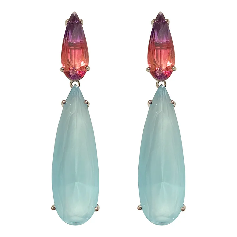 

New Mix Match Colored Cubic Zircon Earrings For Women Simple Water Drop Round Modern Geometric Street Shooting Jewelry