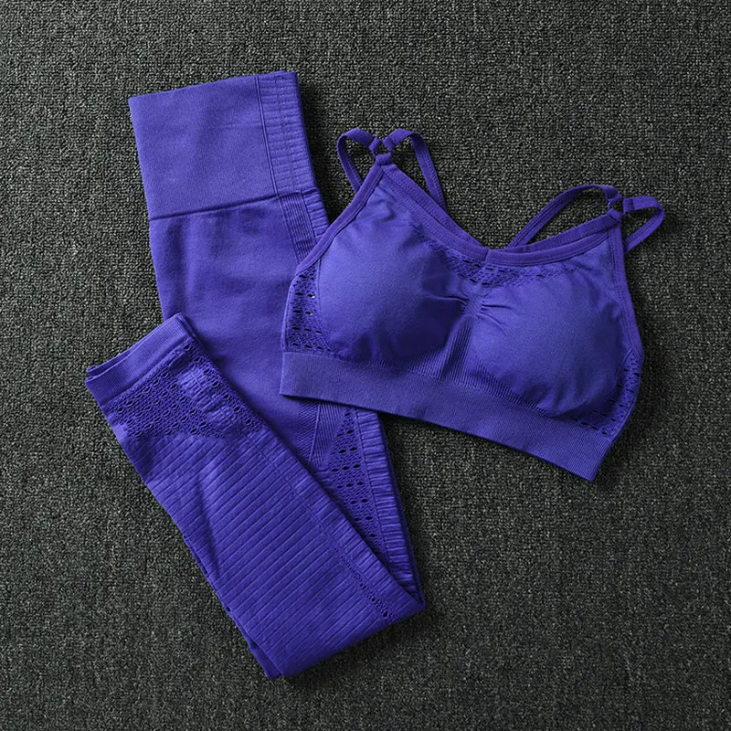 

Seamless Yoga Set Fitness Clothing Padded Push-up Strappy Sports Bra And Gym Leggings Workout 2 Piece Set Women Sportwear Suit