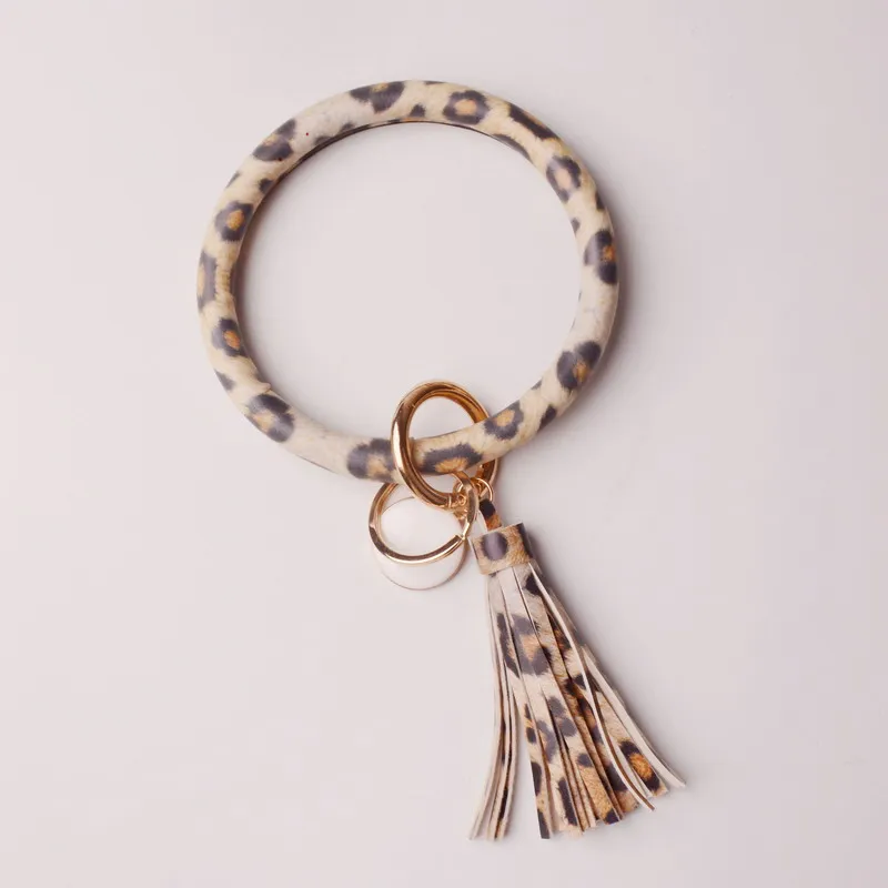 leopard Кольцо держатель Ретро ювелирные изделия многоцветная с монограммой кожа кисточкой для женщин брелок сумка Подвеска Сплав Брелок для автомобиля - Цвет: leopard