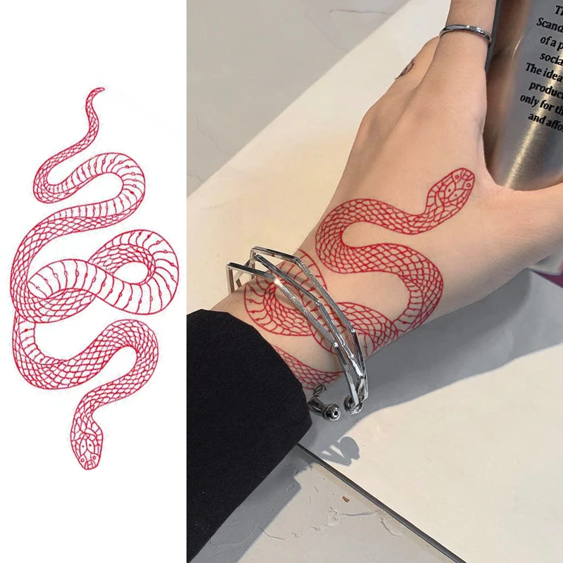 Фото Временные водонепроницаемые татуировки-наклейки в виде змеи волк тигр